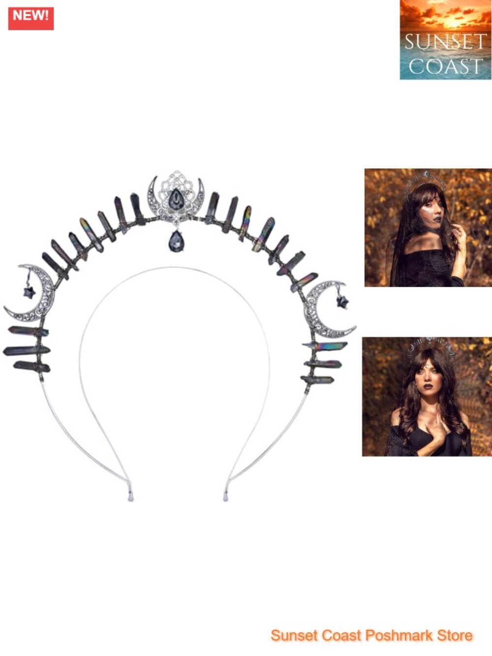 Handmade Moon Star Halo Crown Renfaire Gothic Crystal Headpiece